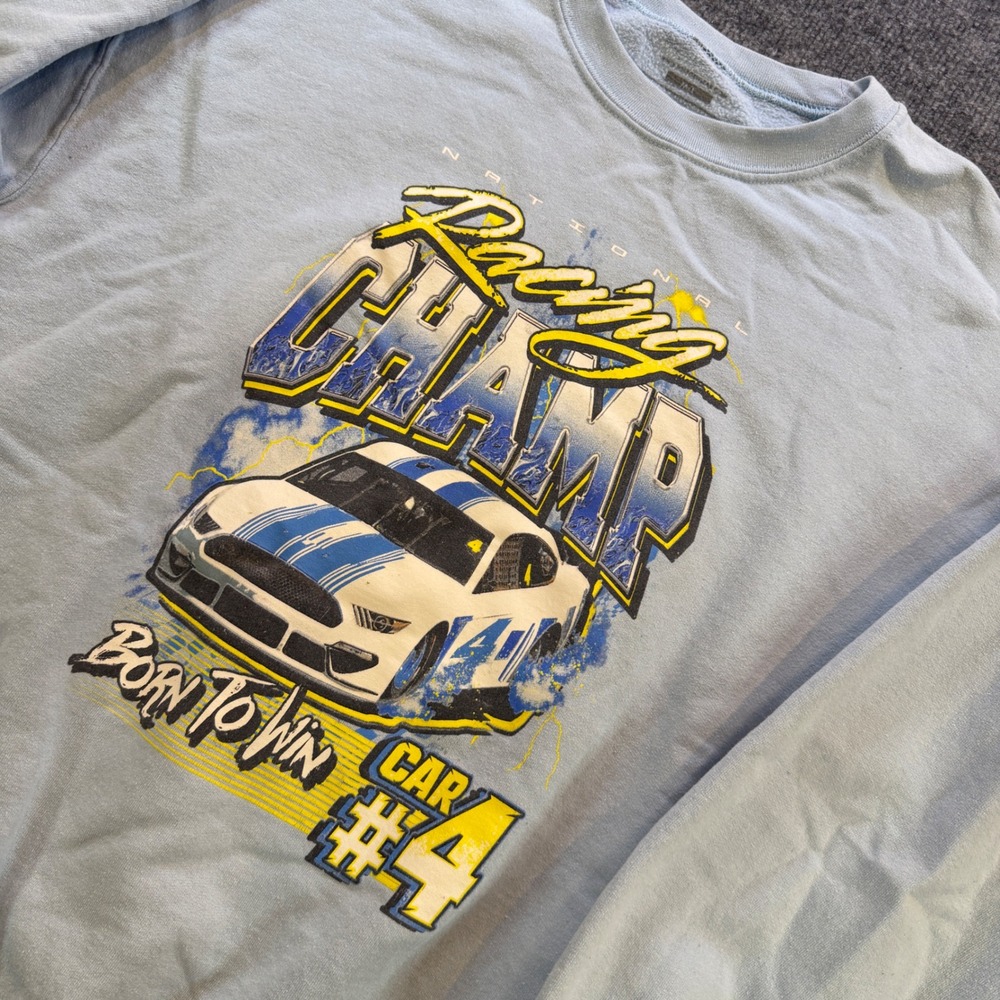 National Racing Champ Graphic Sweatshirt Light Blue Car #4 Crewneck XL